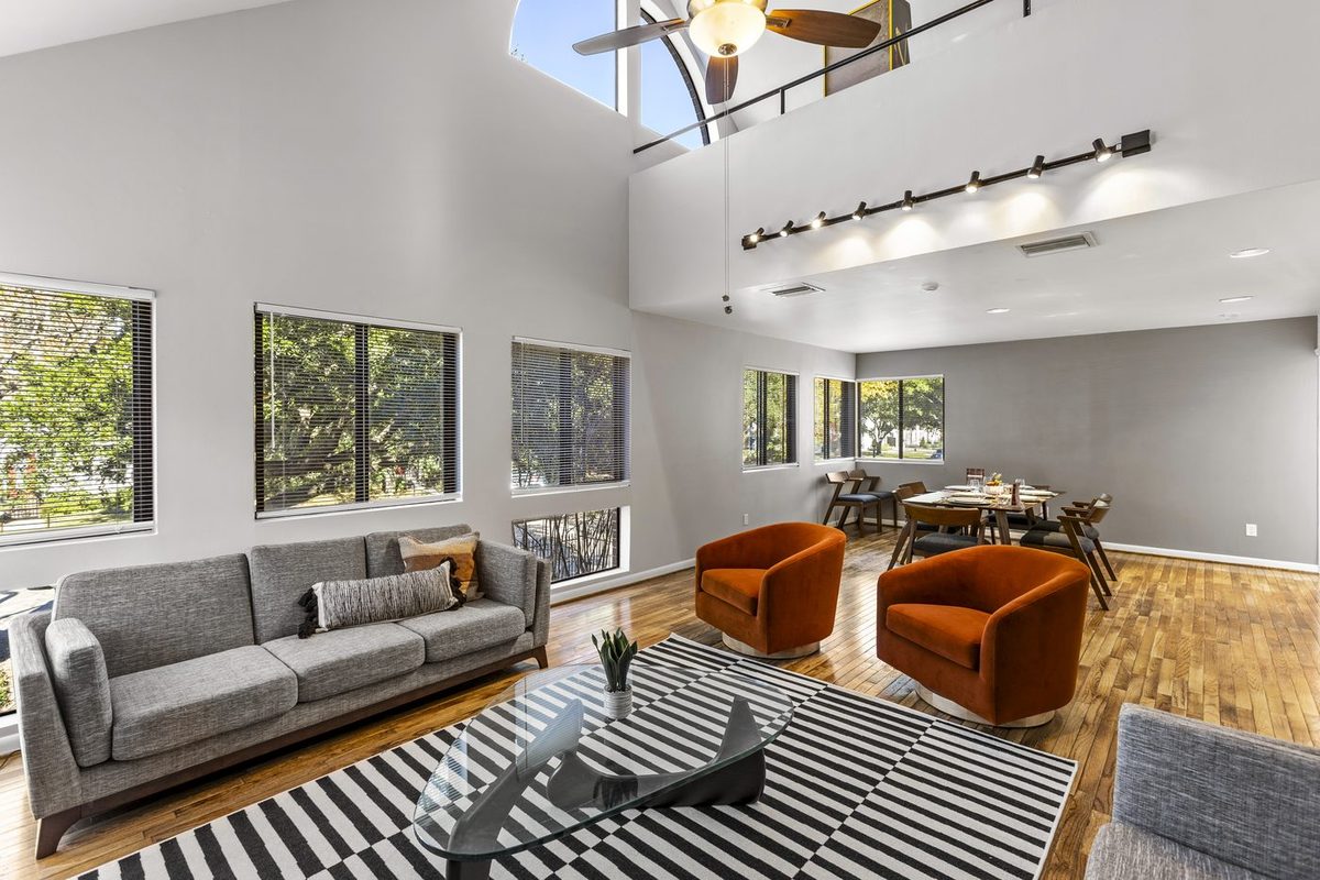 Living room with soaring ceilings