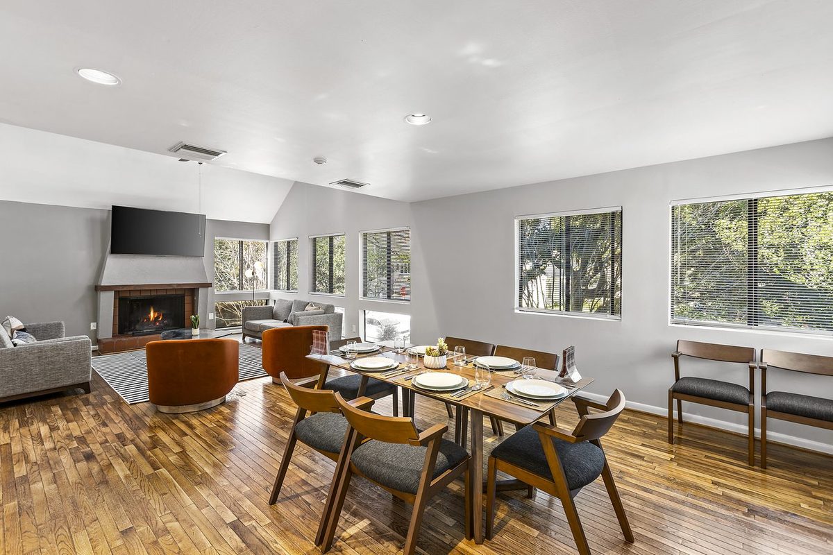 Dining room and fireplace
